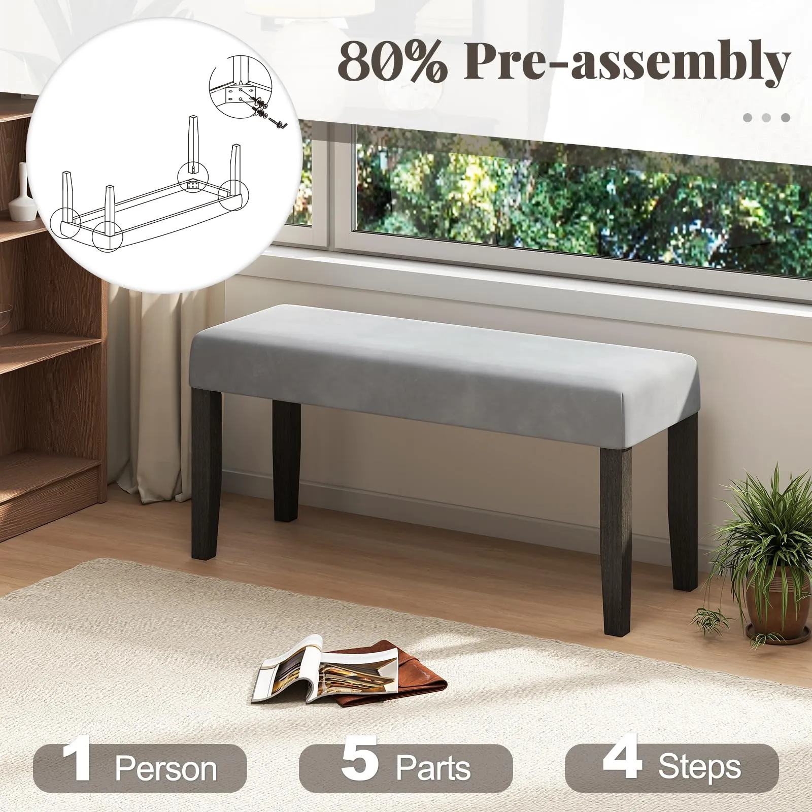 Giantex 42" Upholstered Dining Bench with Velvet Padded Seat