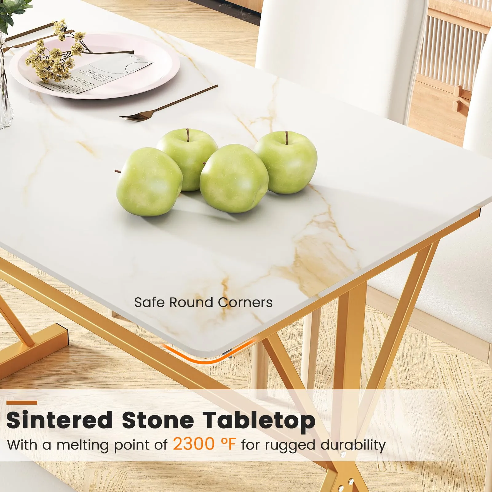 Giantex 44" Sintered Stone Dining Table with X Shaped Gold Metal Frame