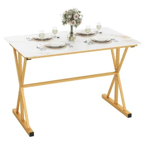 Giantex 44" Sintered Stone Dining Table with X Shaped Gold Metal Frame farmhouse dining table, extendable dining table