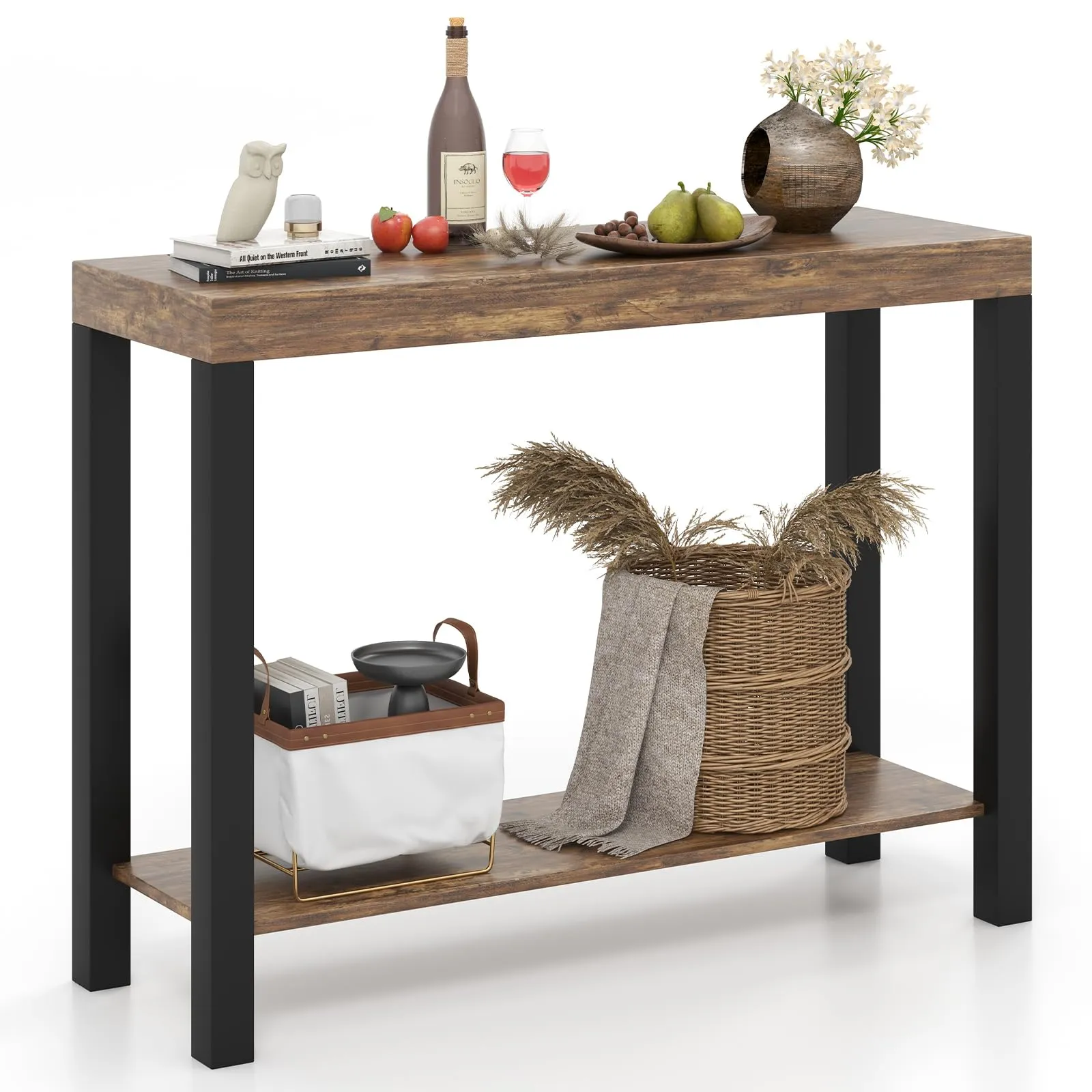 Giantex 48-Inch Bar Table, Narrow Pub Table with Counter Height, Open Shelves, Solid Wood Frame farmhouse dining table, extendable dining table