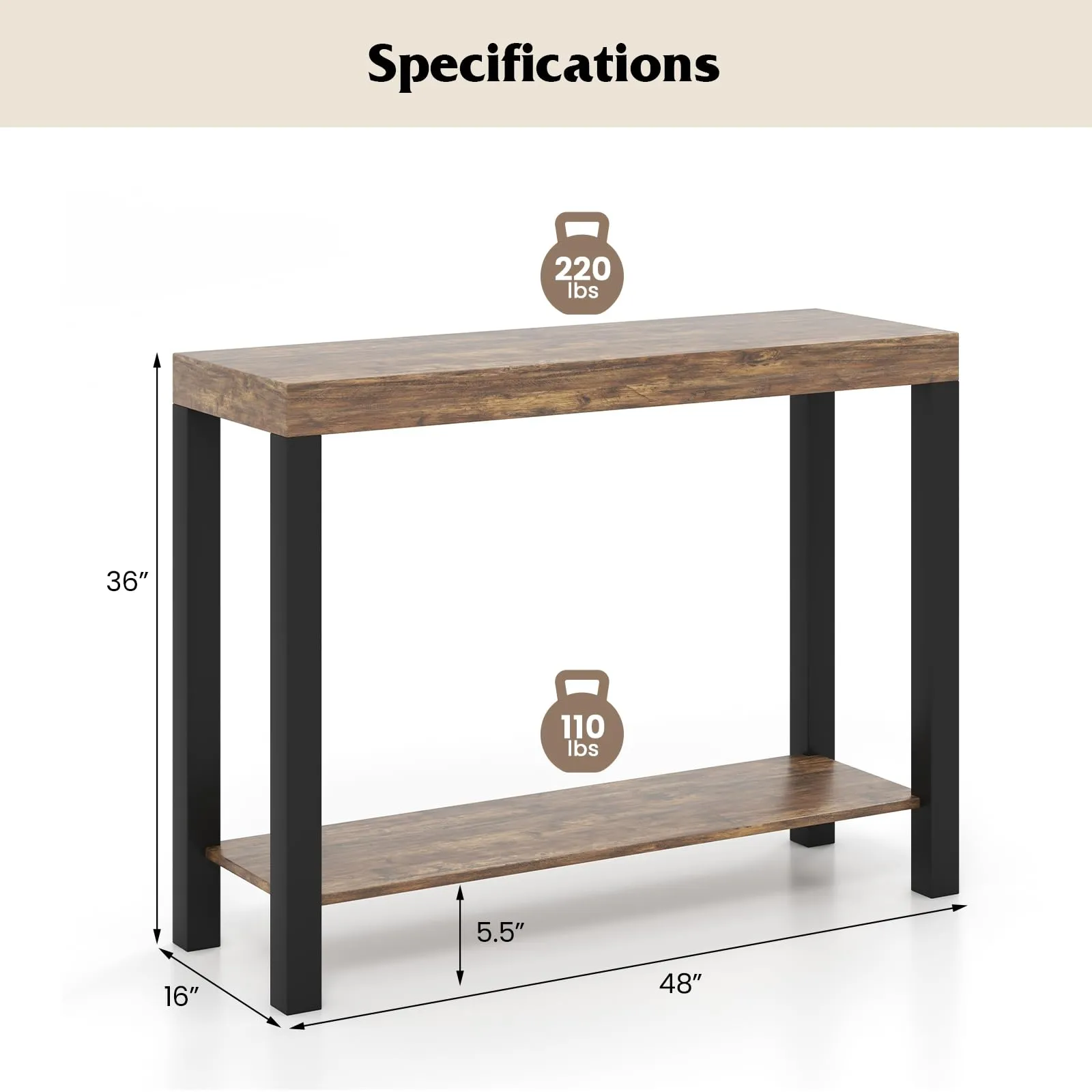 Giantex 48-Inch Bar Table, Narrow Pub Table with Counter Height, Open Shelves, Solid Wood Frame