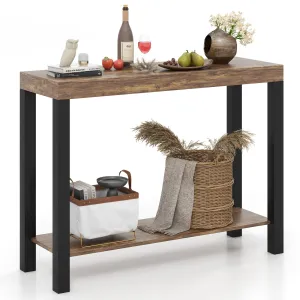 Giantex 48-Inch Bar Table, Narrow Pub Table with Counter Height, Open Shelves, Solid Wood Frame farmhouse dining table, extendable dining table