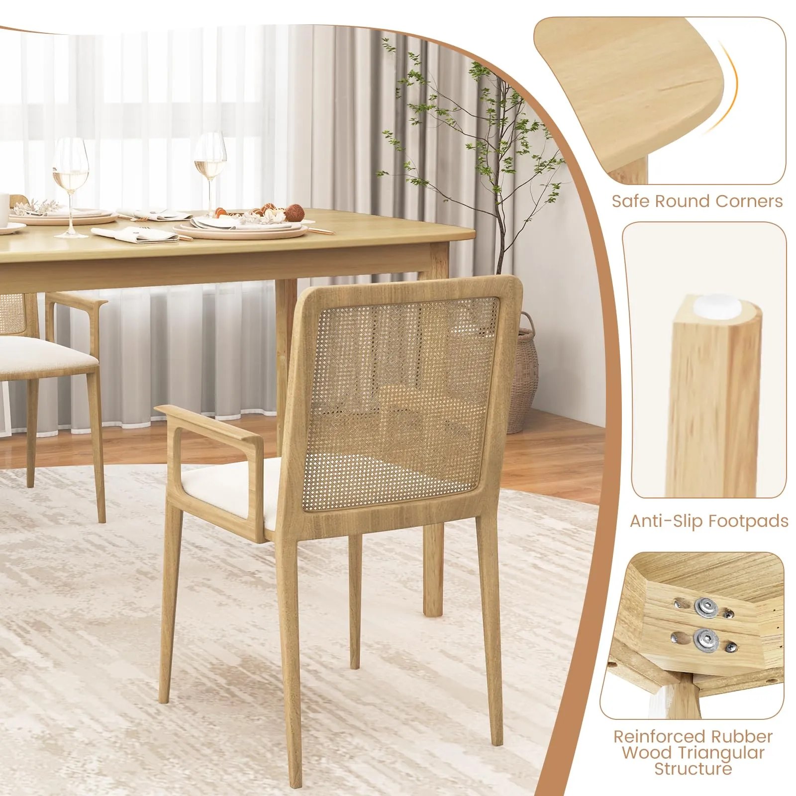 Giantex 48" L Rectangular Wooden Dining Table, Solid Rubber Wood Kitchen Table (Natural)