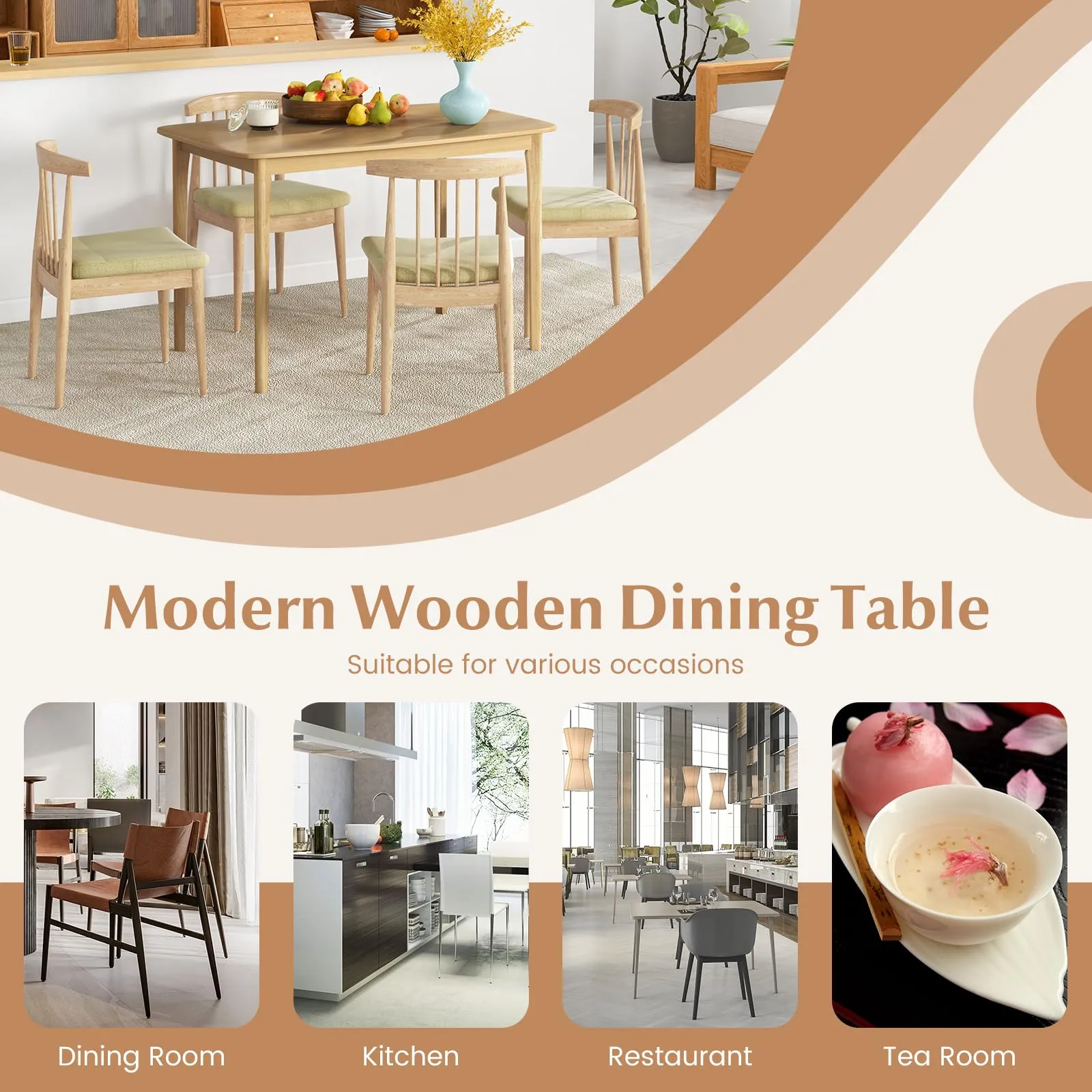 Giantex 48" L Rectangular Wooden Dining Table, Solid Rubber Wood Kitchen Table (Natural)