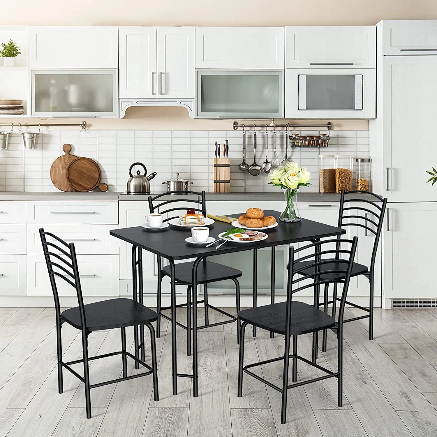 Giantex 5 PCS Dining Table Set 4 Person, Modern Kitchen Table and 4 Chairs,Black