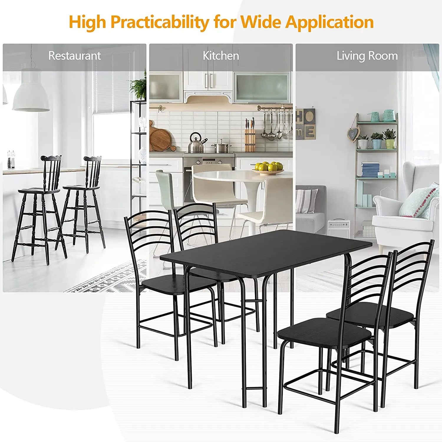 Giantex 5 PCS Dining Table Set 4 Person, Modern Kitchen Table and 4 Chairs,Black