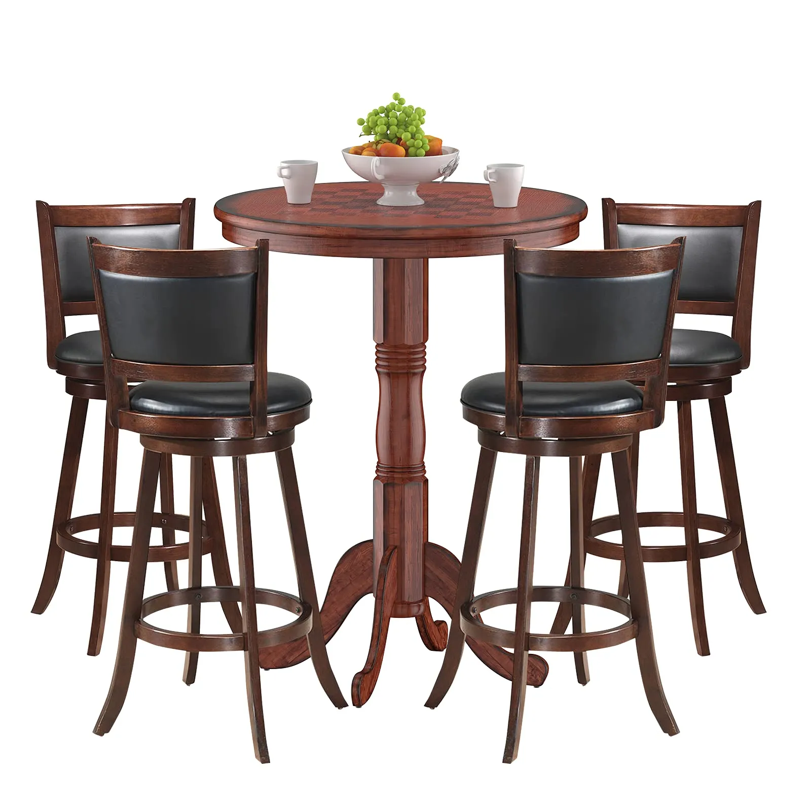 Giantex 5 Pcs Pub Table Set, Wooden Pub Pedestal Side Table w/Stable Base tablecloth, dining table