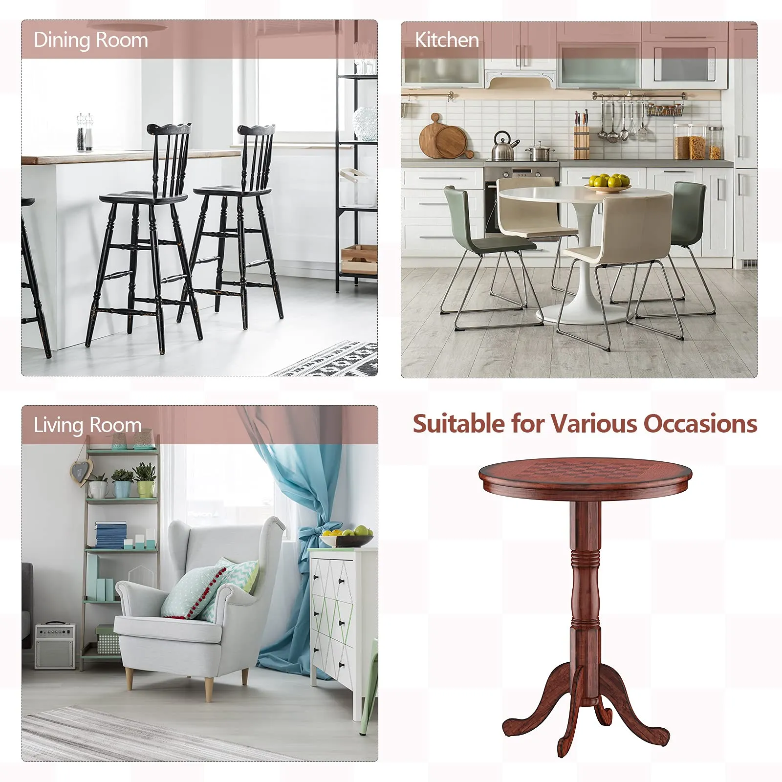 Giantex 5 Pcs Pub Table Set, Wooden Pub Pedestal Side Table w/Stable Base