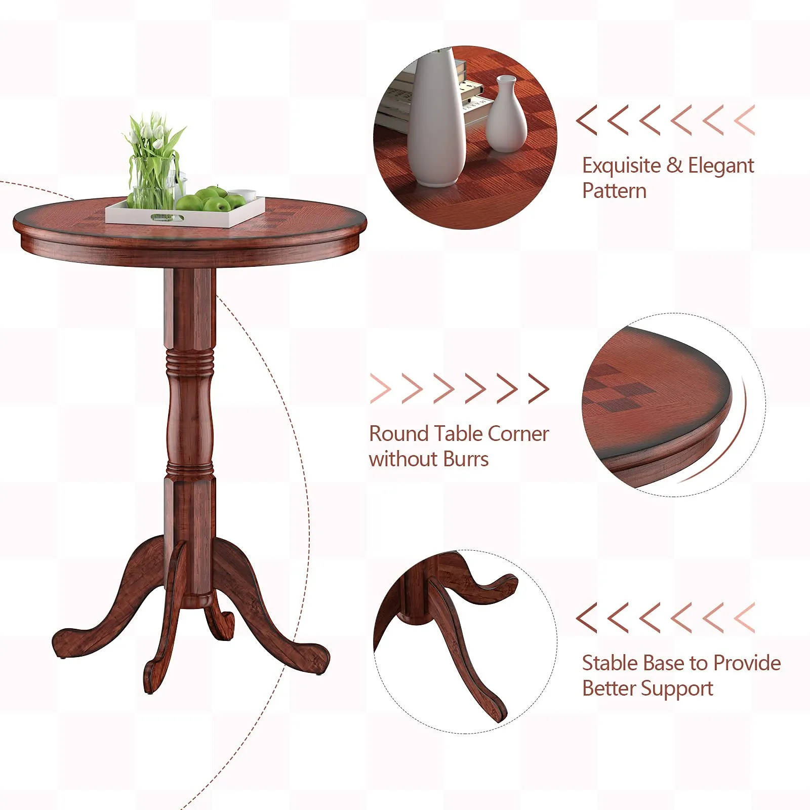Giantex 5 Pcs Pub Table Set, Wooden Pub Pedestal Side Table w/Stable Base