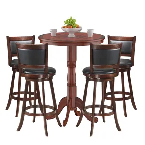 Giantex 5 Pcs Pub Table Set, Wooden Pub Pedestal Side Table w/Stable Base tablecloth, dining table