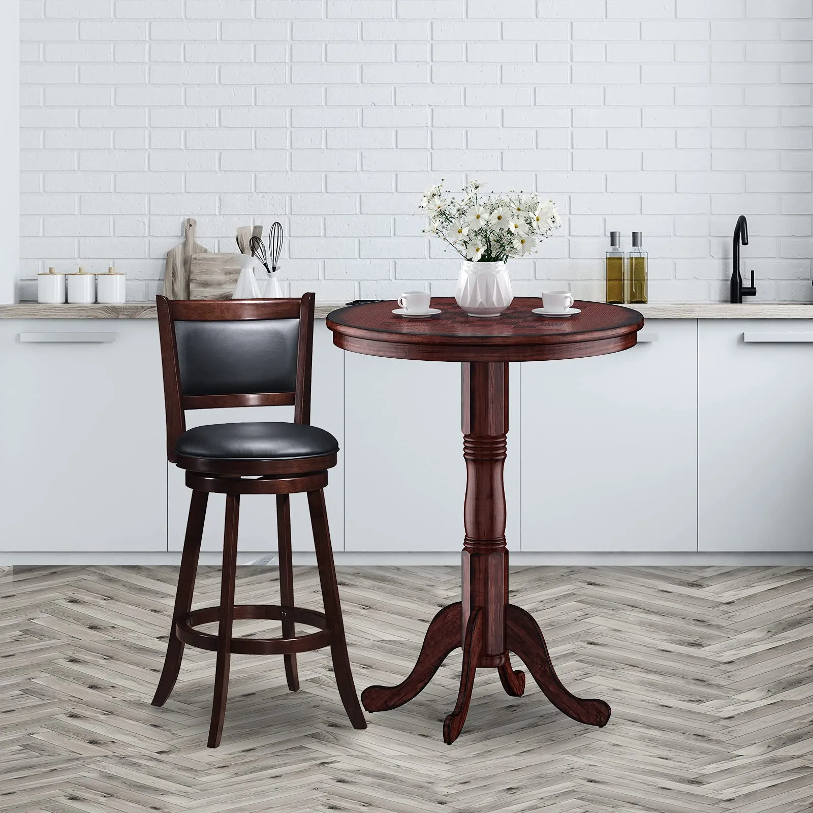 Giantex 5 Pcs Pub Table Set, Wooden Pub Pedestal Side Table w/Stable Base
