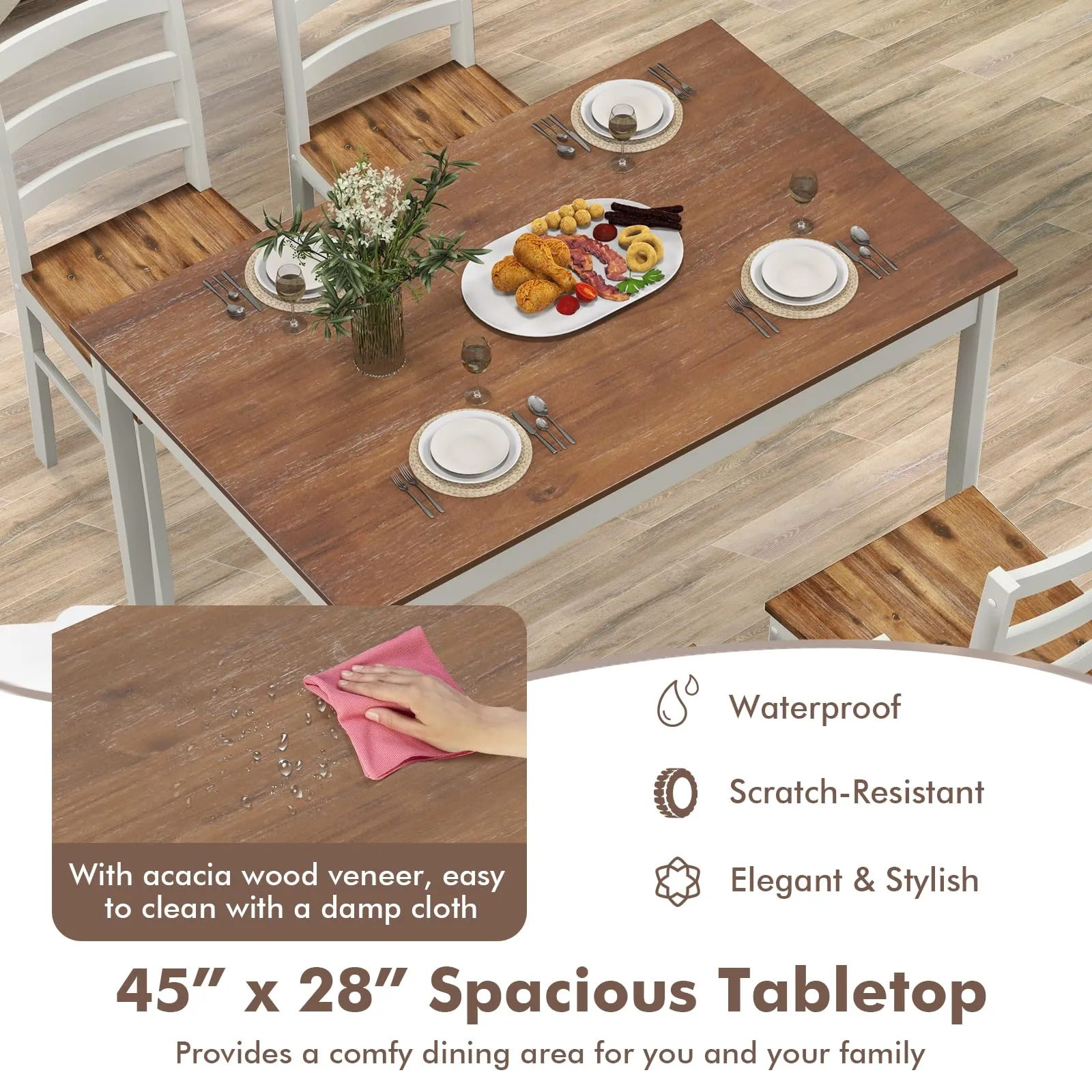 Giantex 5-Piece Dining Set of 4, Solid Wood Rectangular Table & 4 Chairs