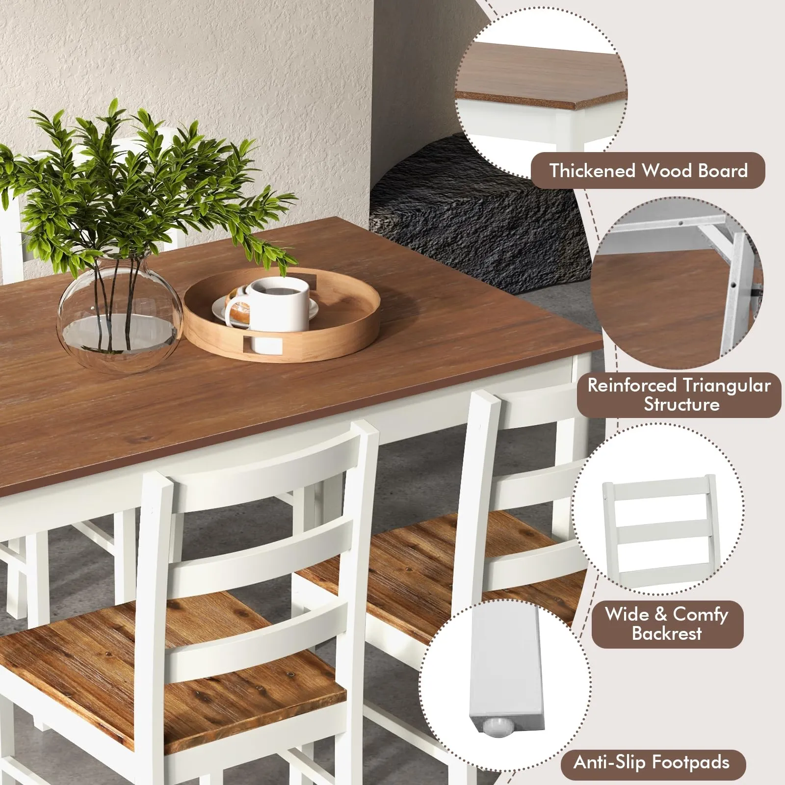 Giantex 5-Piece Dining Set of 4, Solid Wood Rectangular Table & 4 Chairs