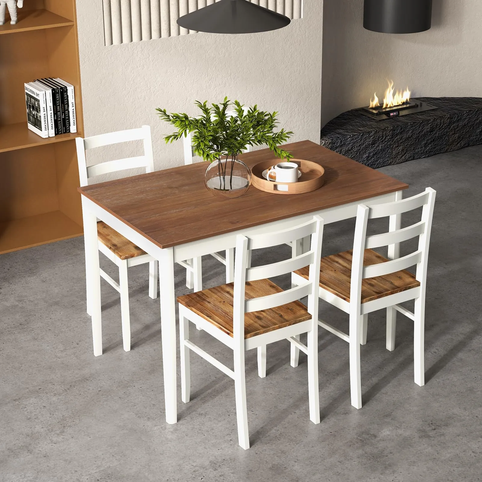 Giantex 5-Piece Dining Set of 4, Solid Wood Rectangular Table & 4 Chairs