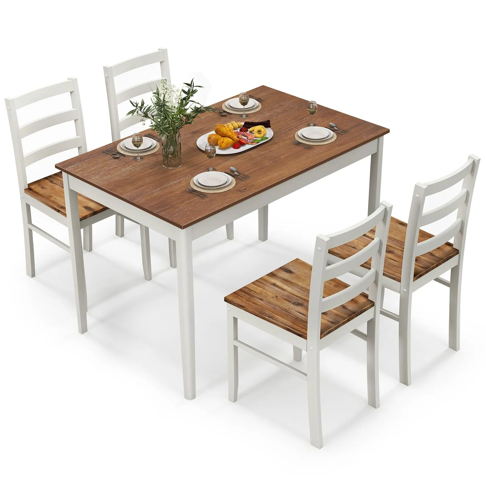 Giantex 5-Piece Dining Set of 4, Solid Wood Rectangular Table & 4 Chairs tablecloth, dining table