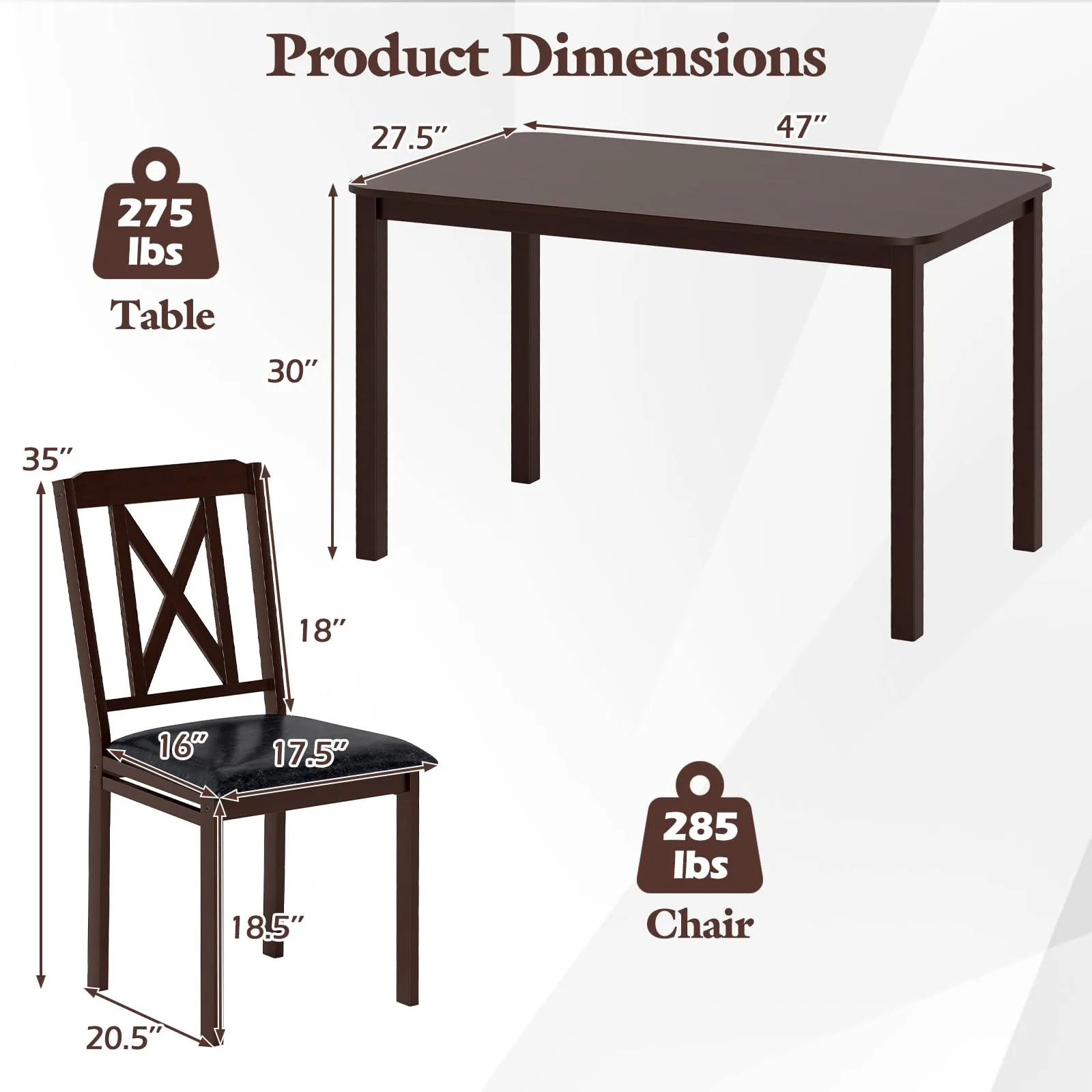 Giantex 5-Piece Dining Table Set for 4, 47" Rectangular Kitchen Table & 4 Chairs