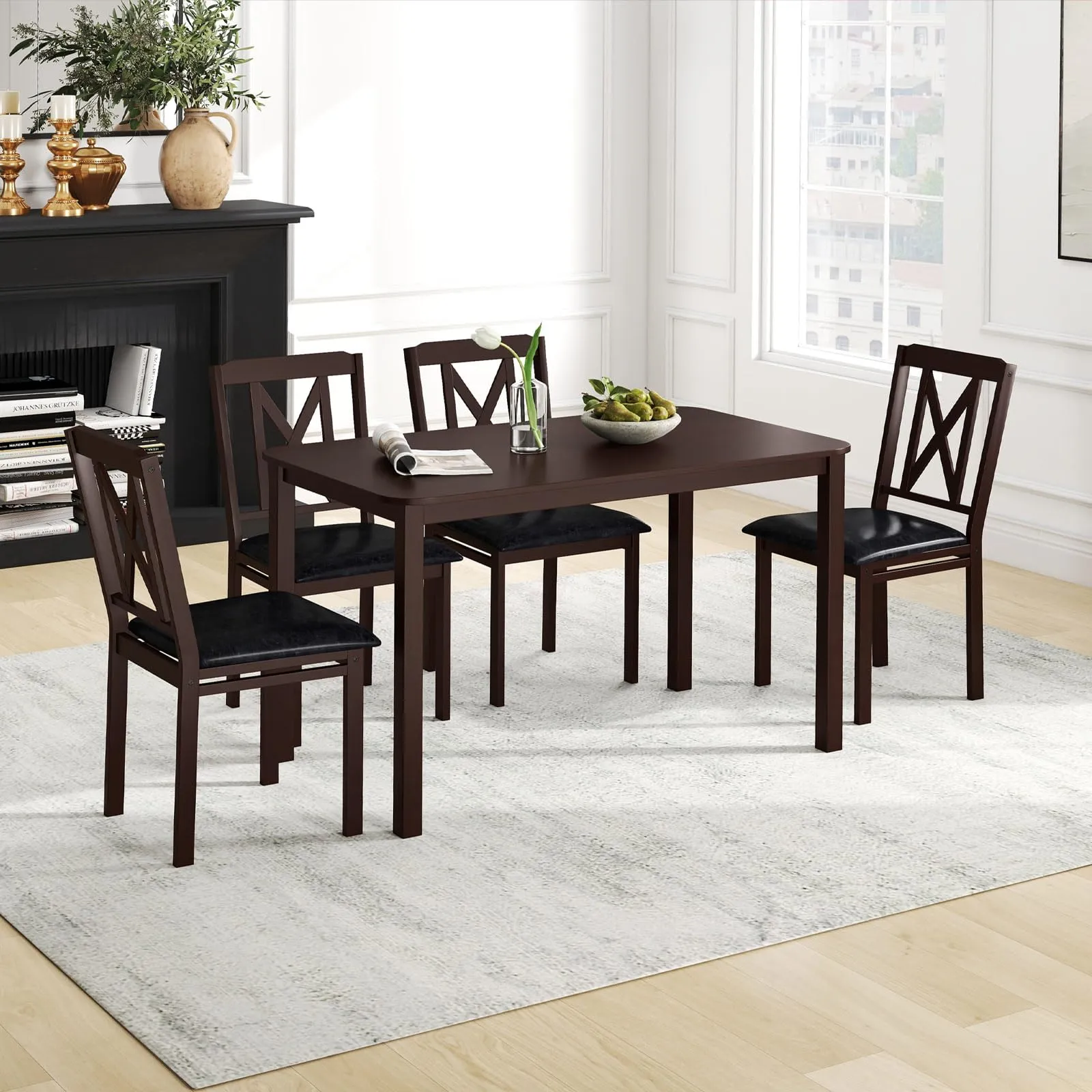 Giantex 5-Piece Dining Table Set for 4, 47" Rectangular Kitchen Table & 4 Chairs