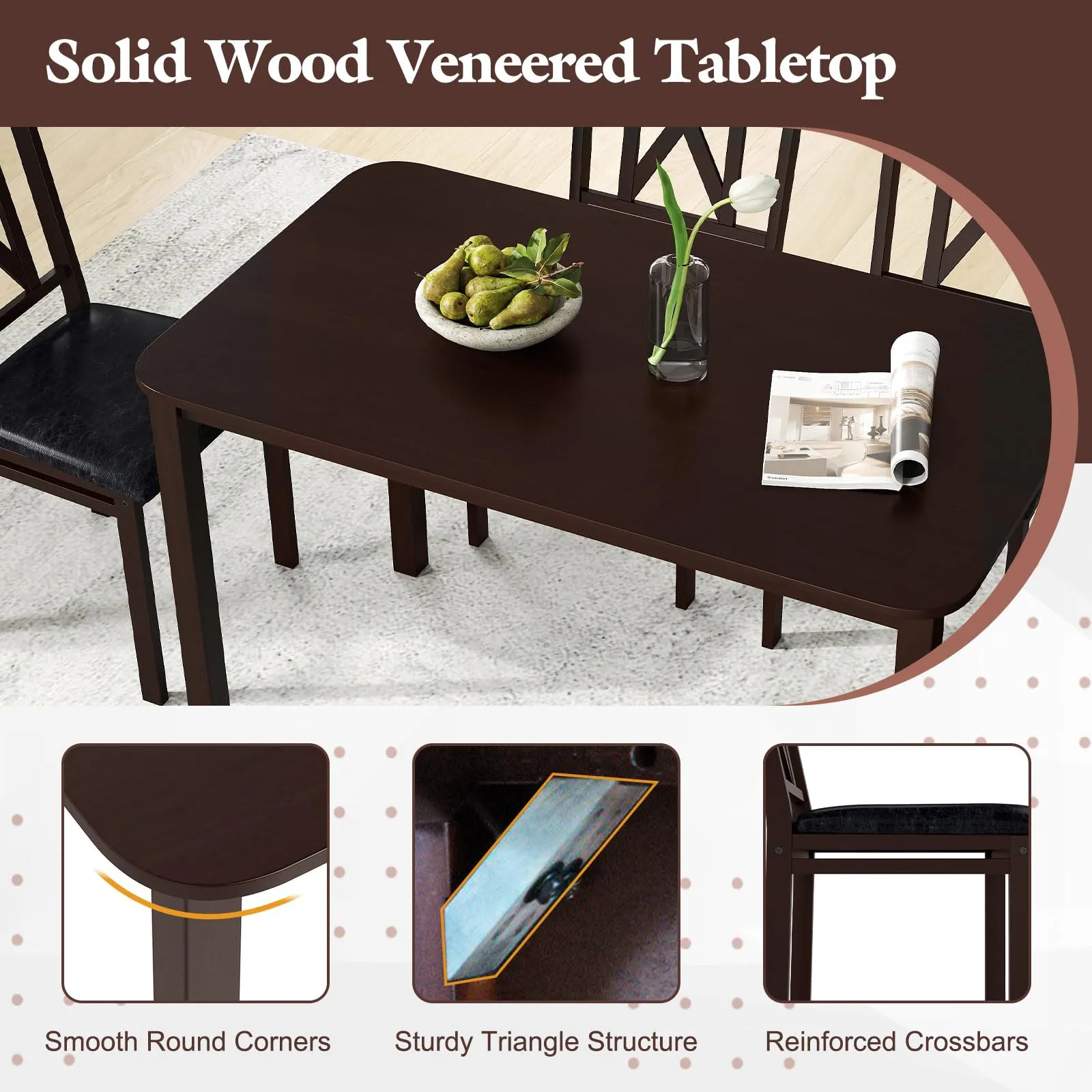 Giantex 5-Piece Dining Table Set for 4, 47" Rectangular Kitchen Table & 4 Chairs