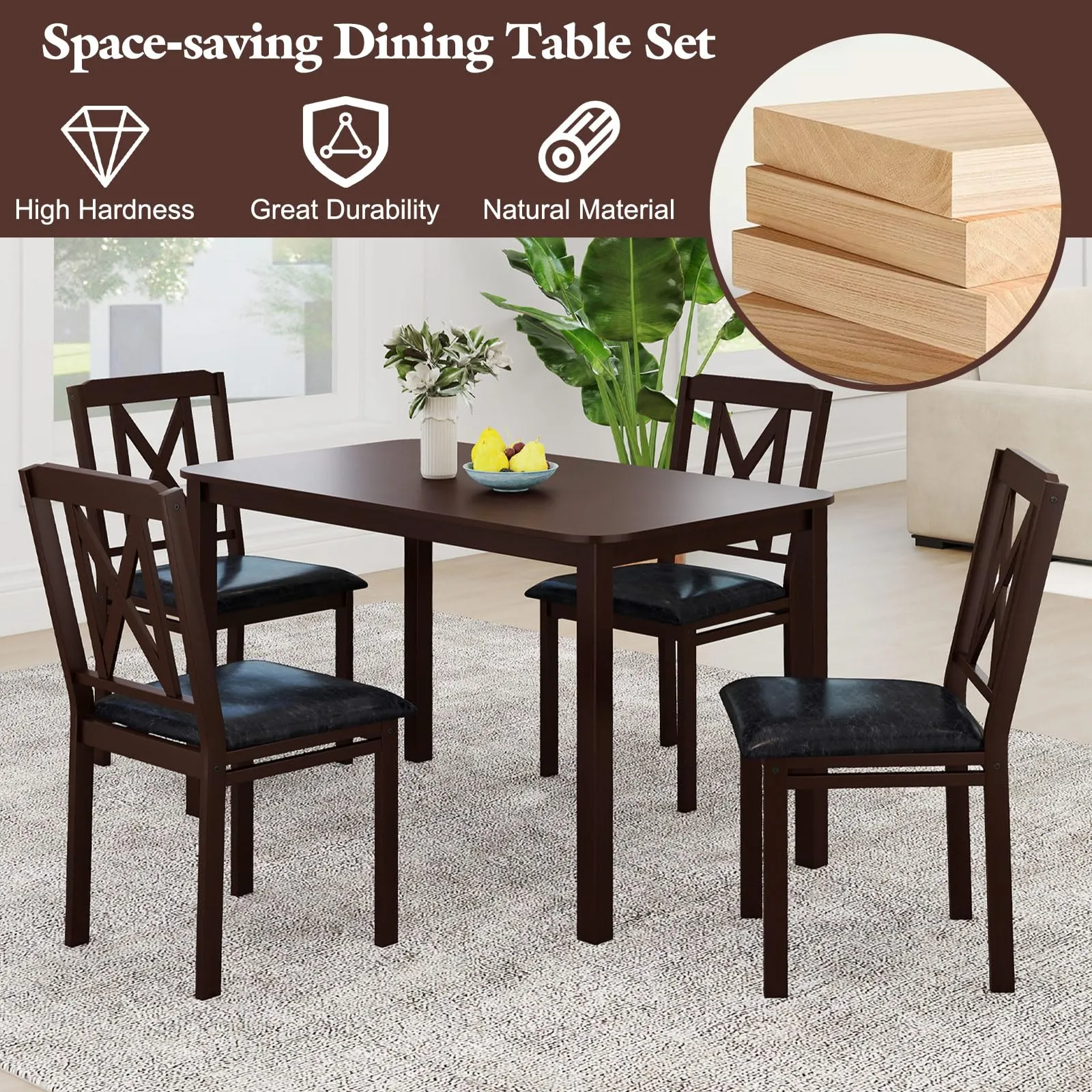 Giantex 5-Piece Dining Table Set for 4, 47" Rectangular Kitchen Table & 4 Chairs