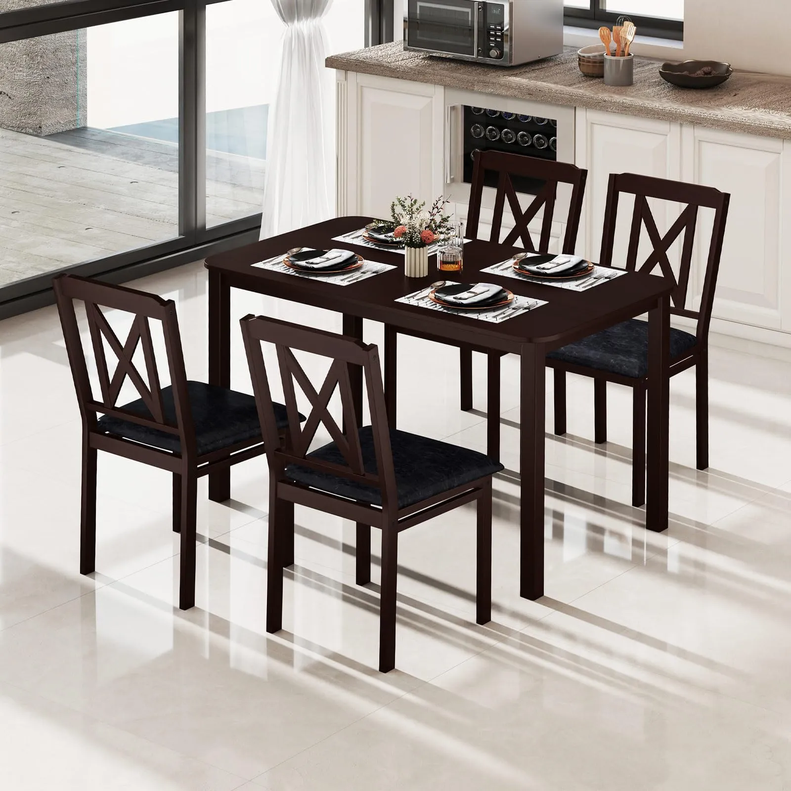 Giantex 5-Piece Dining Table Set for 4, 47" Rectangular Kitchen Table & 4 Chairs