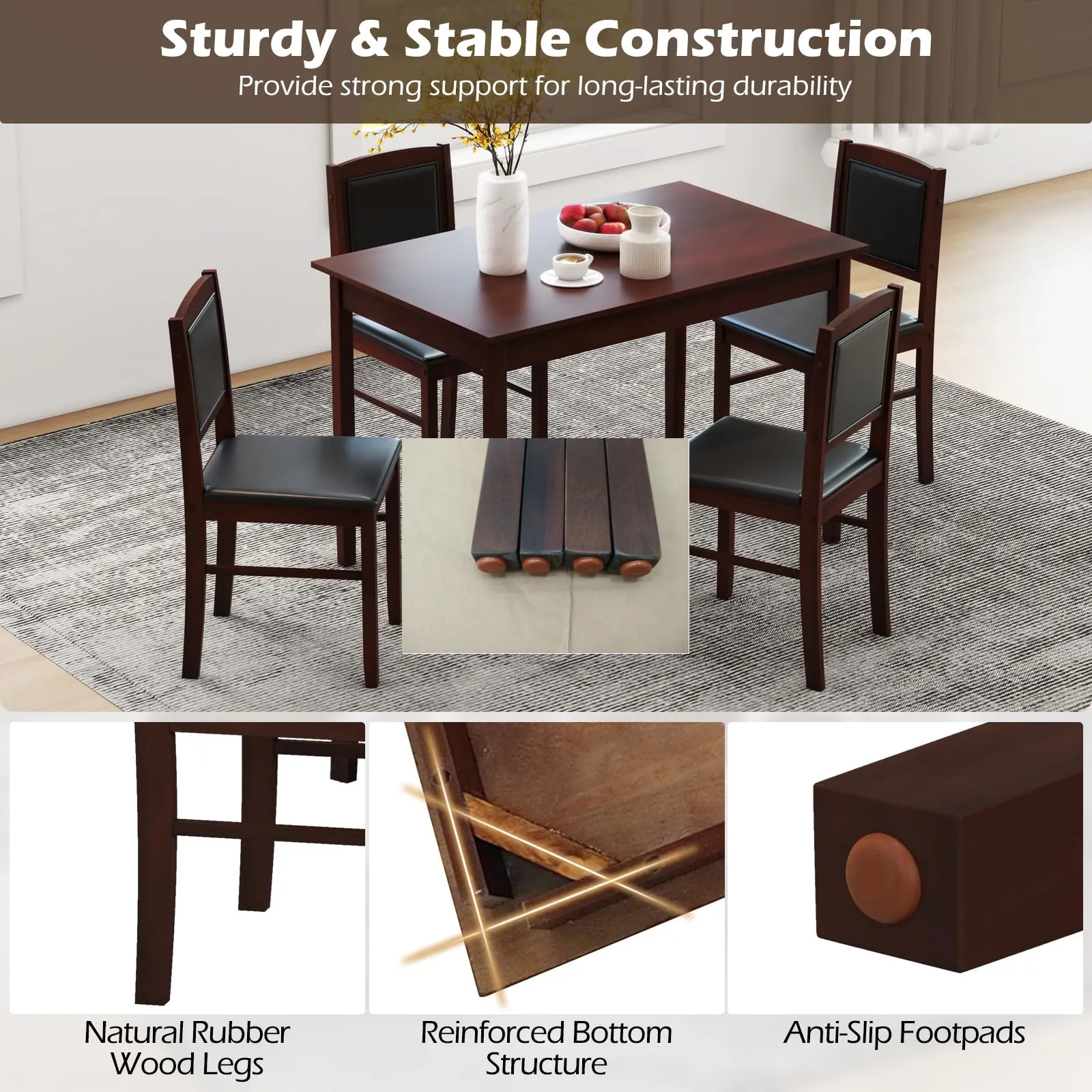 Giantex 5-Piece Dining Table Set for 4 - Breakfast Nook Table Set with Kitchen Table
