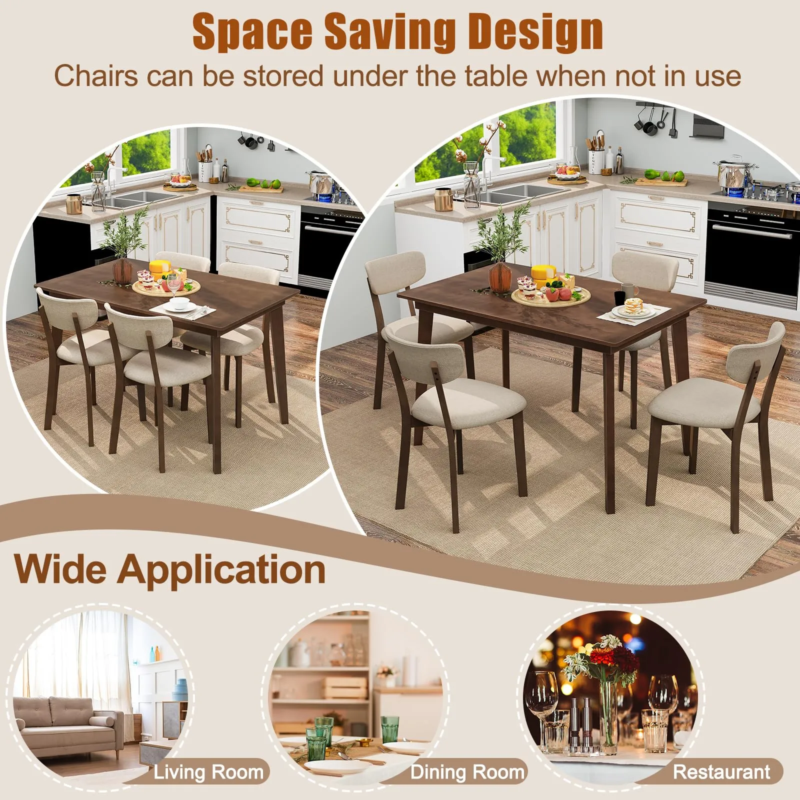 Giantex 5-Piece Dining Table Set for 4, Kitchen Table Set with 48 Dinner Table, Padded Seat, Rubber Wood Legs