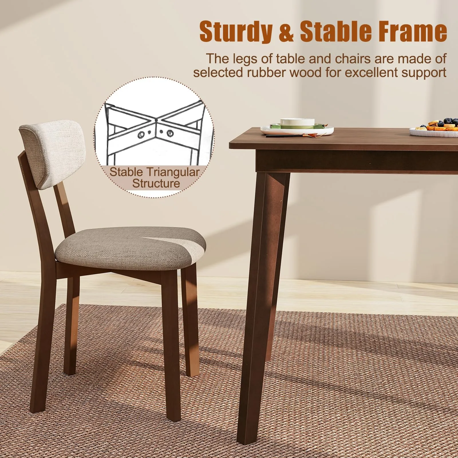 Giantex 5-Piece Dining Table Set for 4, Kitchen Table Set with 48 Dinner Table, Padded Seat, Rubber Wood Legs