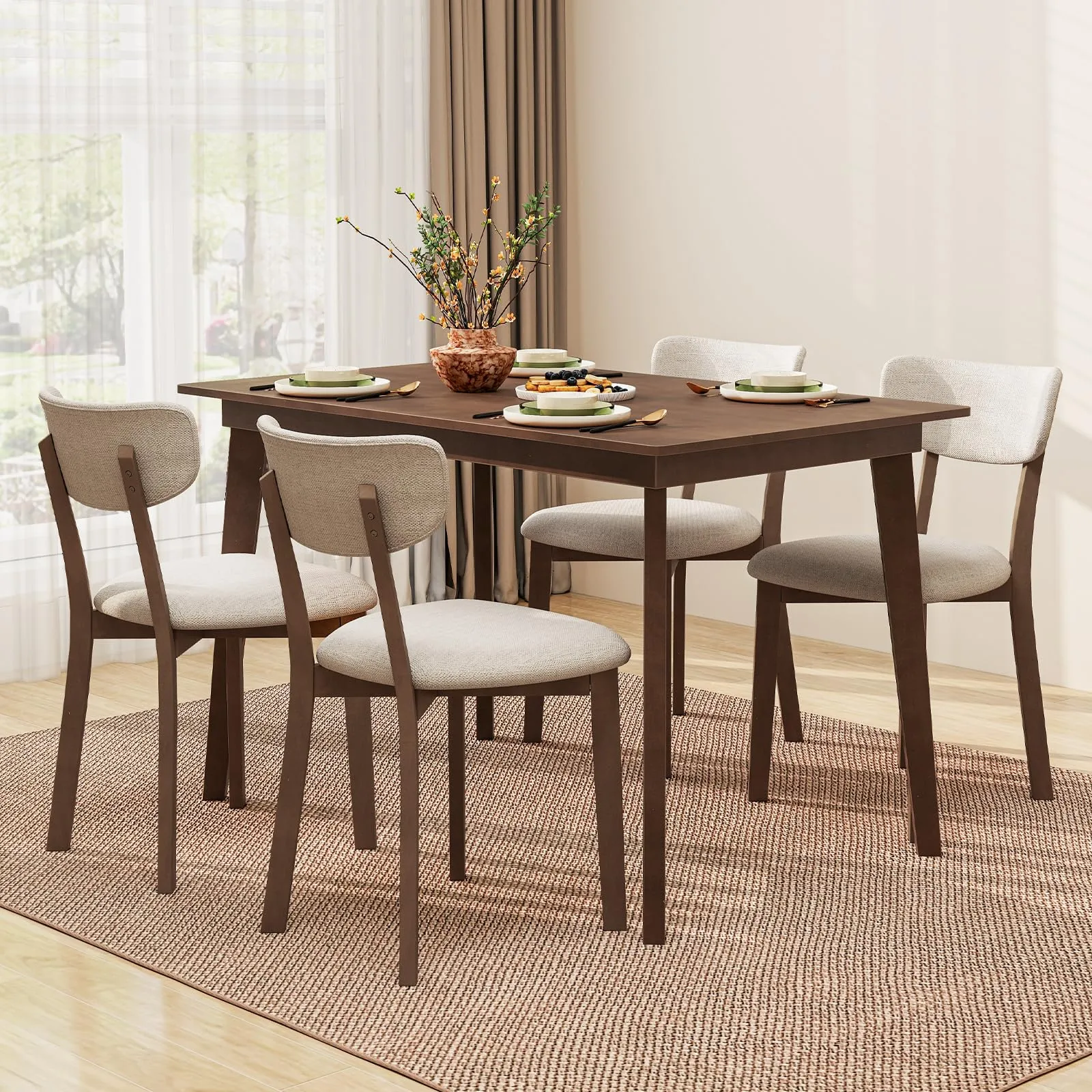Giantex 5-Piece Dining Table Set for 4, Kitchen Table Set with 48 Dinner Table, Padded Seat, Rubber Wood Legs