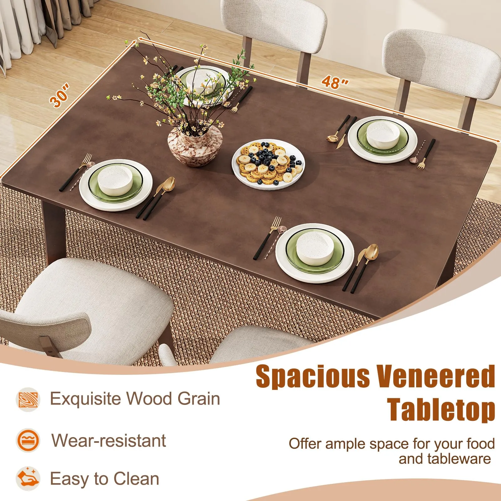 Giantex 5-Piece Dining Table Set for 4, Kitchen Table Set with 48 Dinner Table, Padded Seat, Rubber Wood Legs