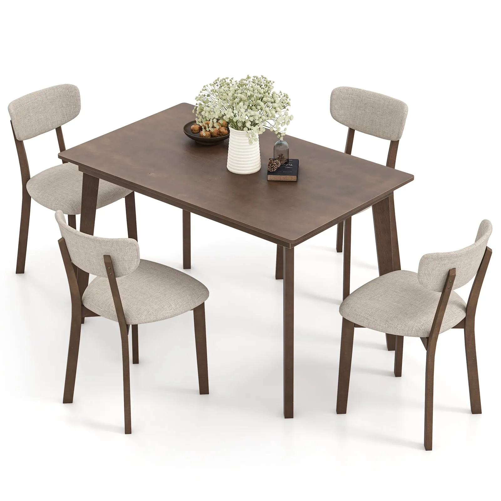 Giantex 5-Piece Dining Table Set for 4, Kitchen Table Set with 48 Dinner Table, Padded Seat, Rubber Wood Legs tablecloth, dining table