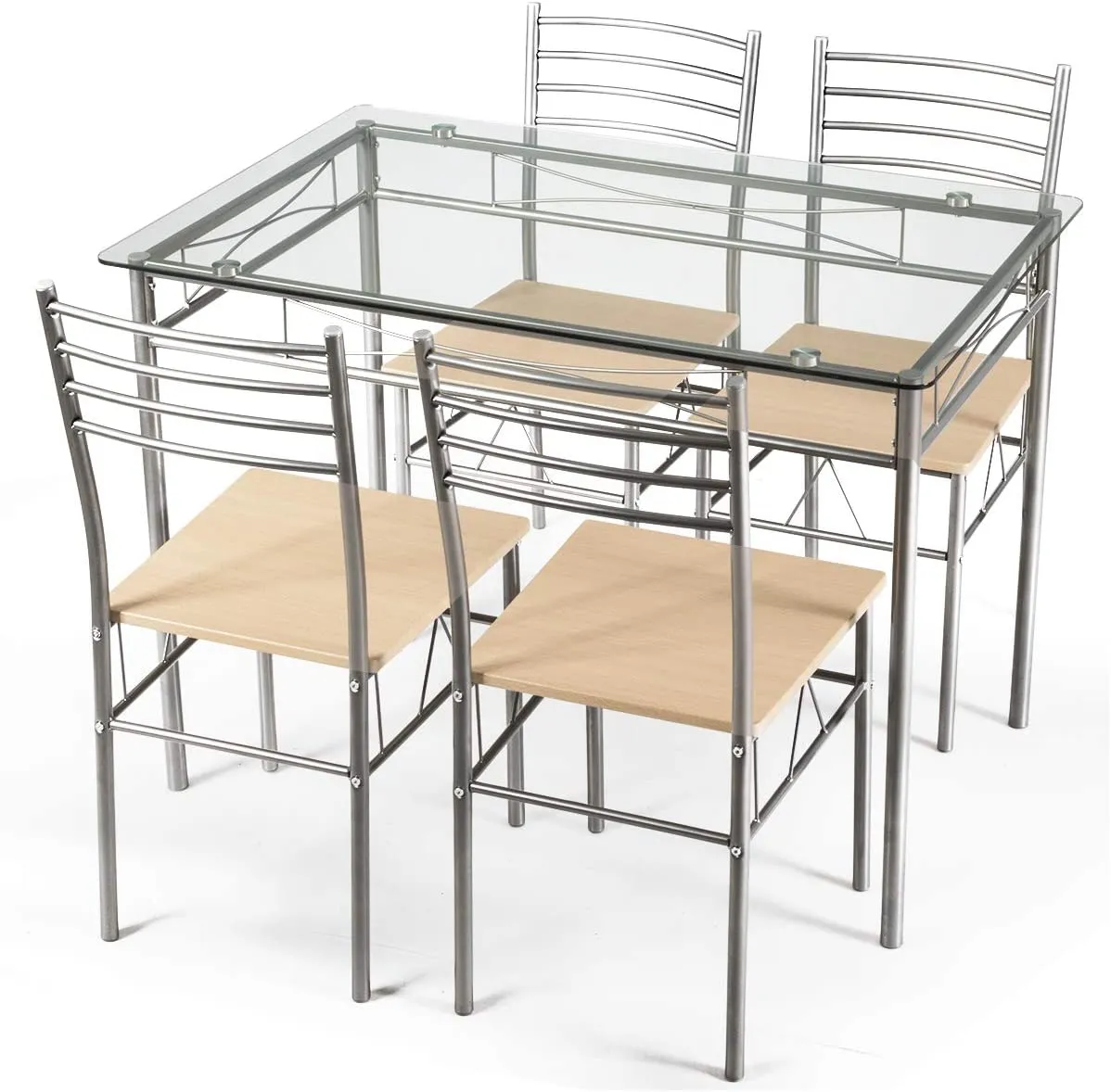 Giantex 5 Piece Dining Table Set, Kitchen Dining Set with Tempered Glass Table Top and 4 Chairs tablecloth, dining table
