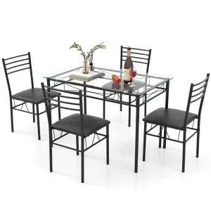 Giantex 5 Piece Dining Table Set, Kitchen Dining Set with Tempered Glass Table Top and 4 Upholstered Chairs (Black) tablecloth, dining table