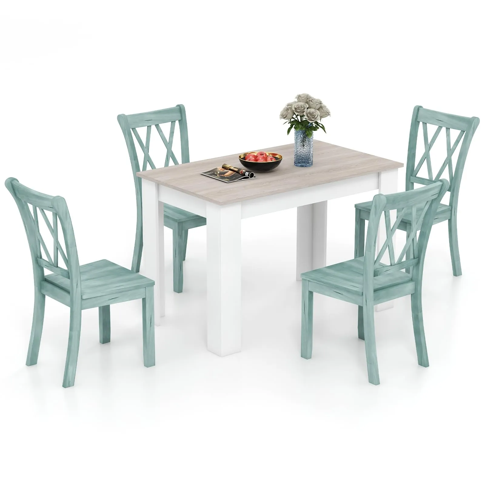 Giantex 5-Piece Dining Table Set, Modern Rectangle Dining Table & High Back Chairs Set for 4 tablecloth, dining table