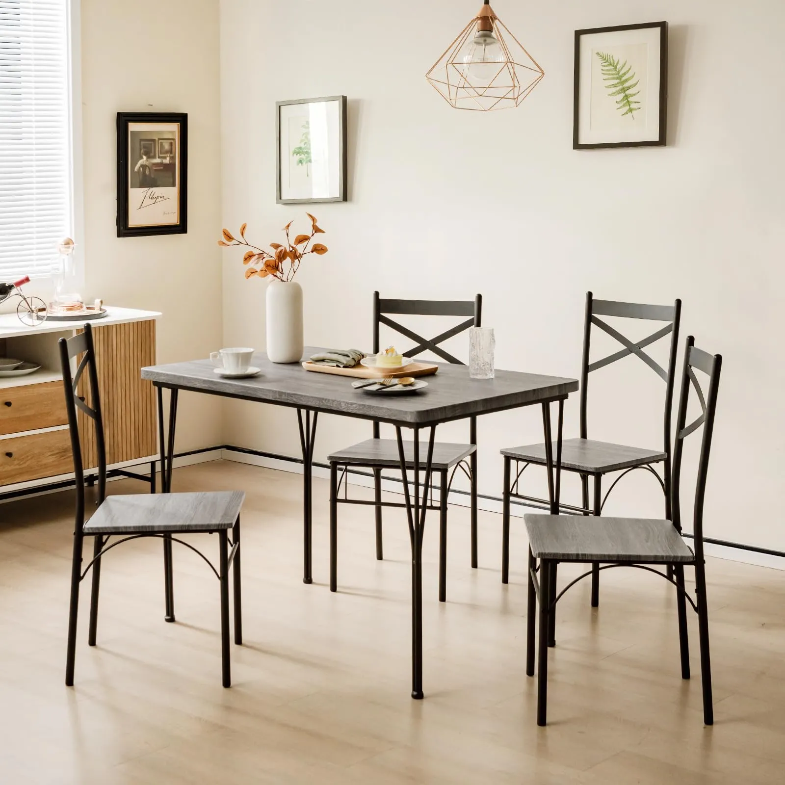Giantex 5-Piece Dining Table Set, Modern Rectangular Dining Table & 4 Dining Chairs Set with Metal Frame