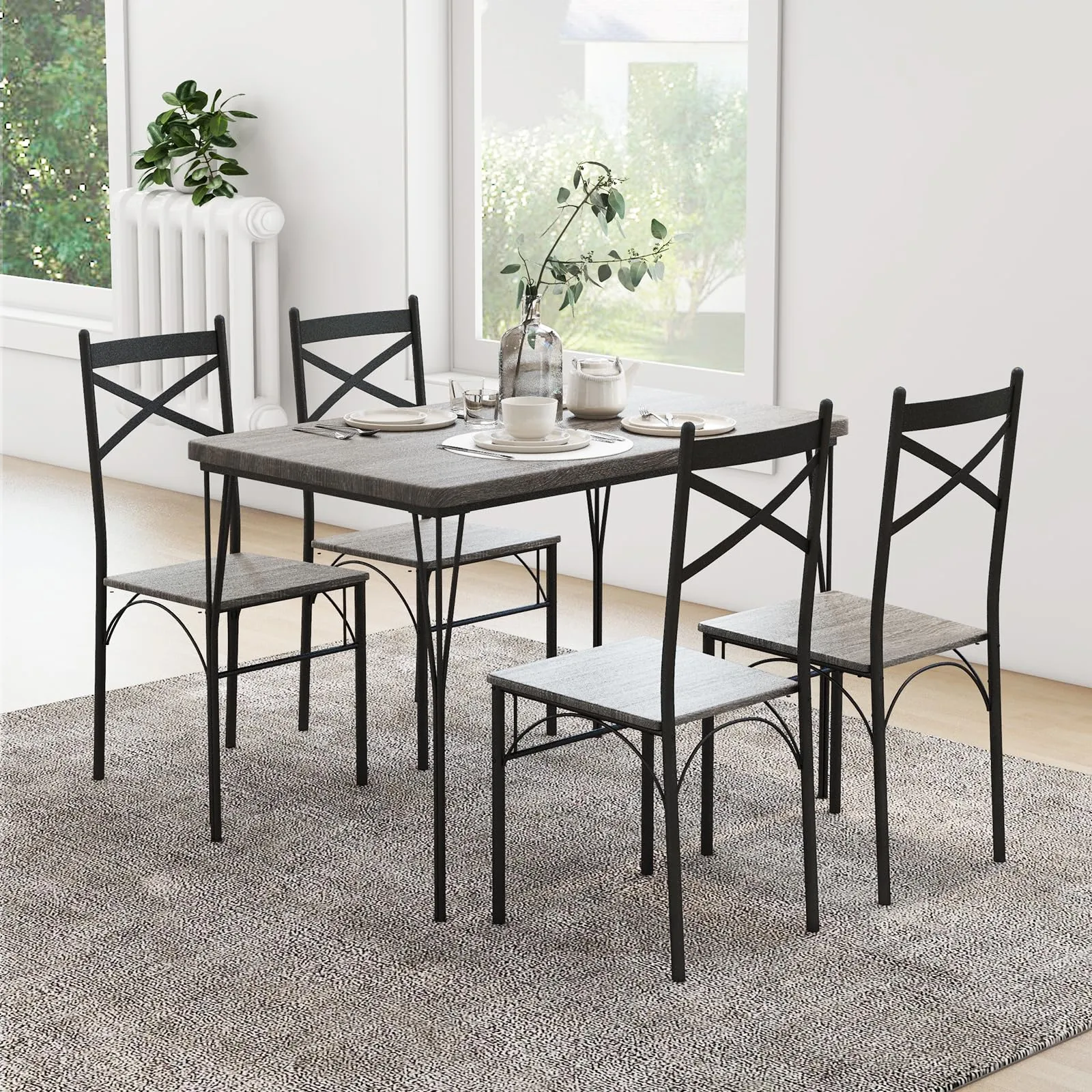 Giantex 5-Piece Dining Table Set, Modern Rectangular Dining Table & 4 Dining Chairs Set with Metal Frame