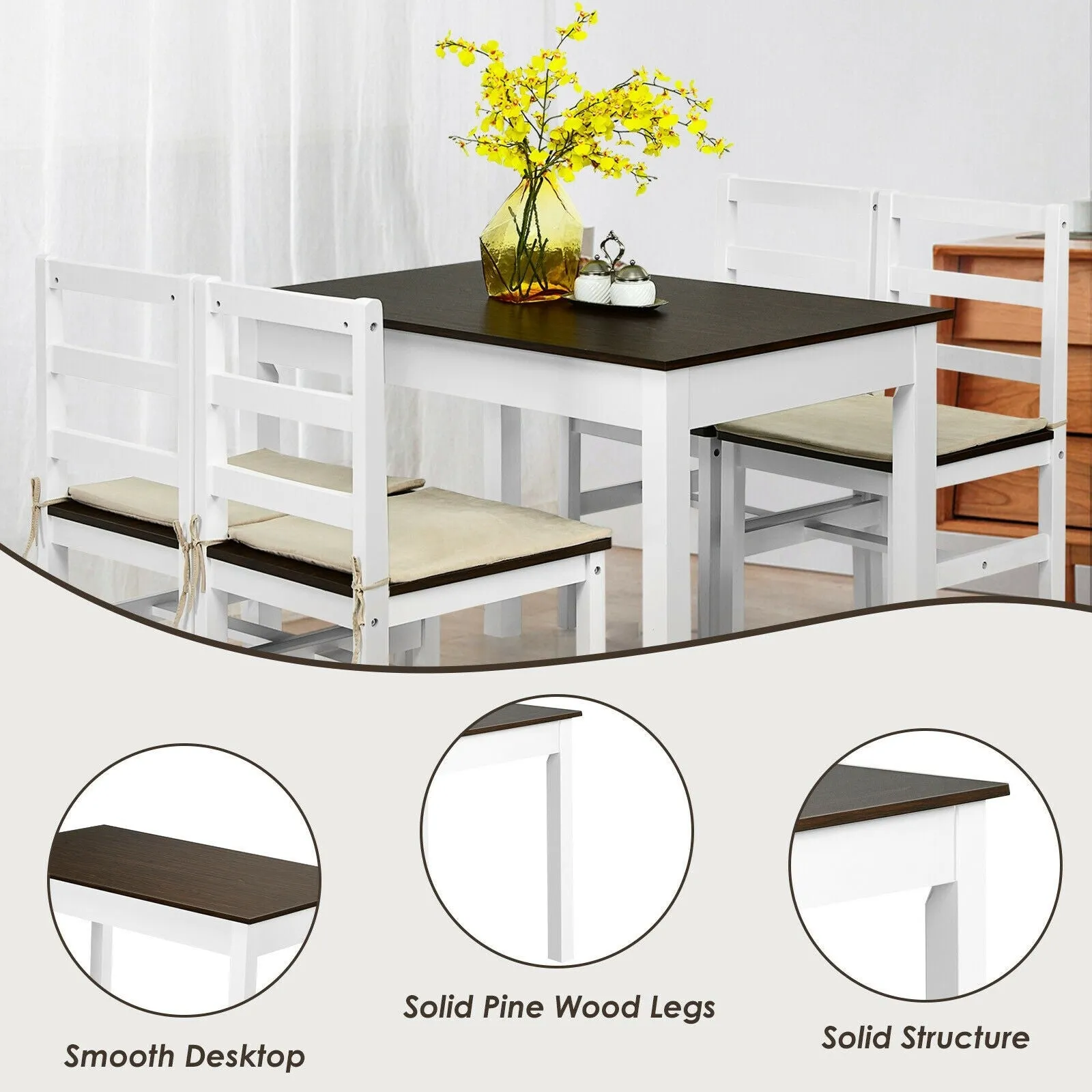Giantex 5-Piece Dining Table Set, Rectangular Kitchen Table and Chairs Set (Walnut White)