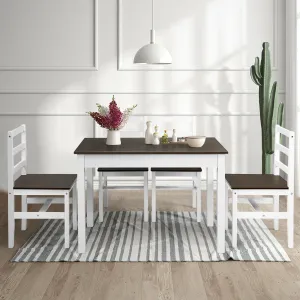 Giantex 5-Piece Dining Table Set, Rectangular Kitchen Table and Chairs Set (Walnut White) tablecloth, dining table