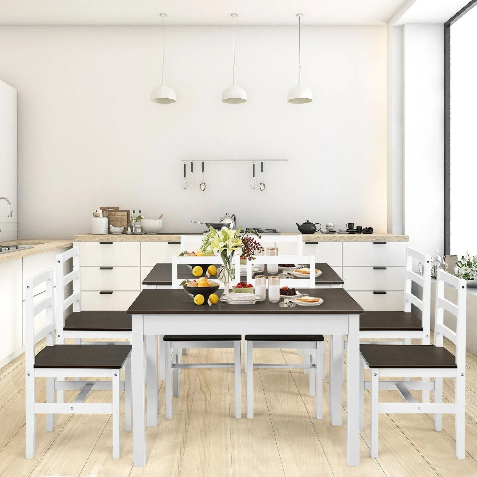 Giantex 5-Piece Dining Table Set, Rectangular Kitchen Table and Chairs Set (Walnut White)