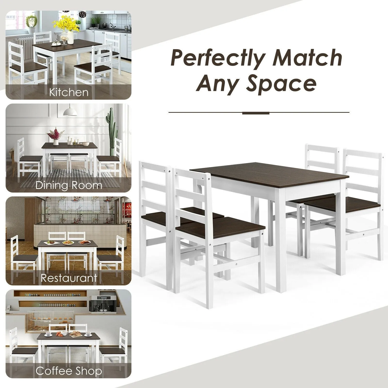 Giantex 5-Piece Dining Table Set, Rectangular Kitchen Table and Chairs Set (Walnut White)