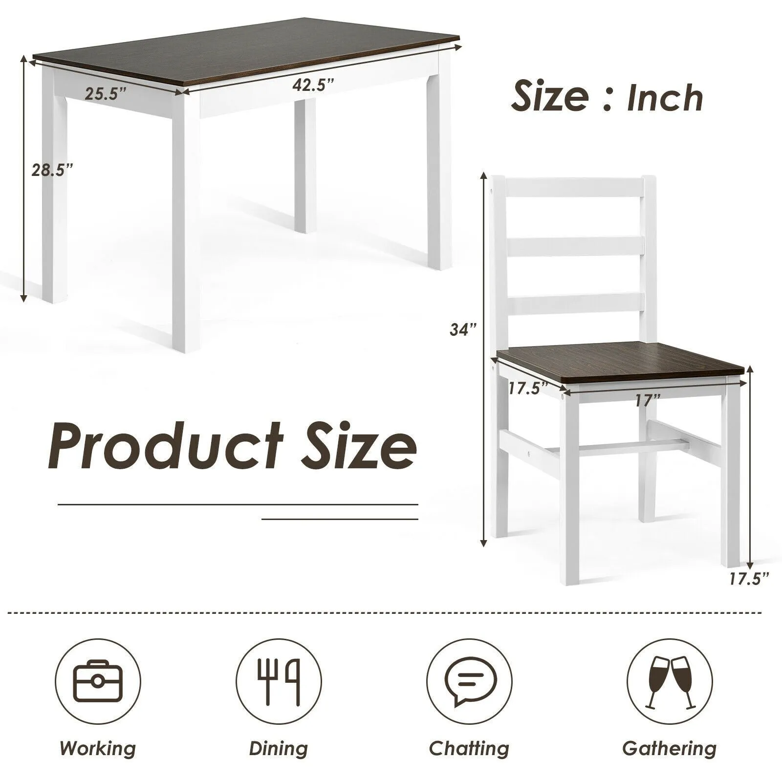 Giantex 5-Piece Dining Table Set, Rectangular Kitchen Table and Chairs Set (Walnut White)