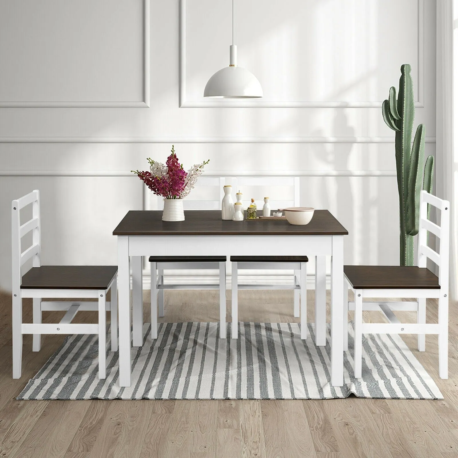 Giantex 5-Piece Dining Table Set, Rectangular Kitchen Table and Chairs Set (Walnut White) tablecloth, dining table