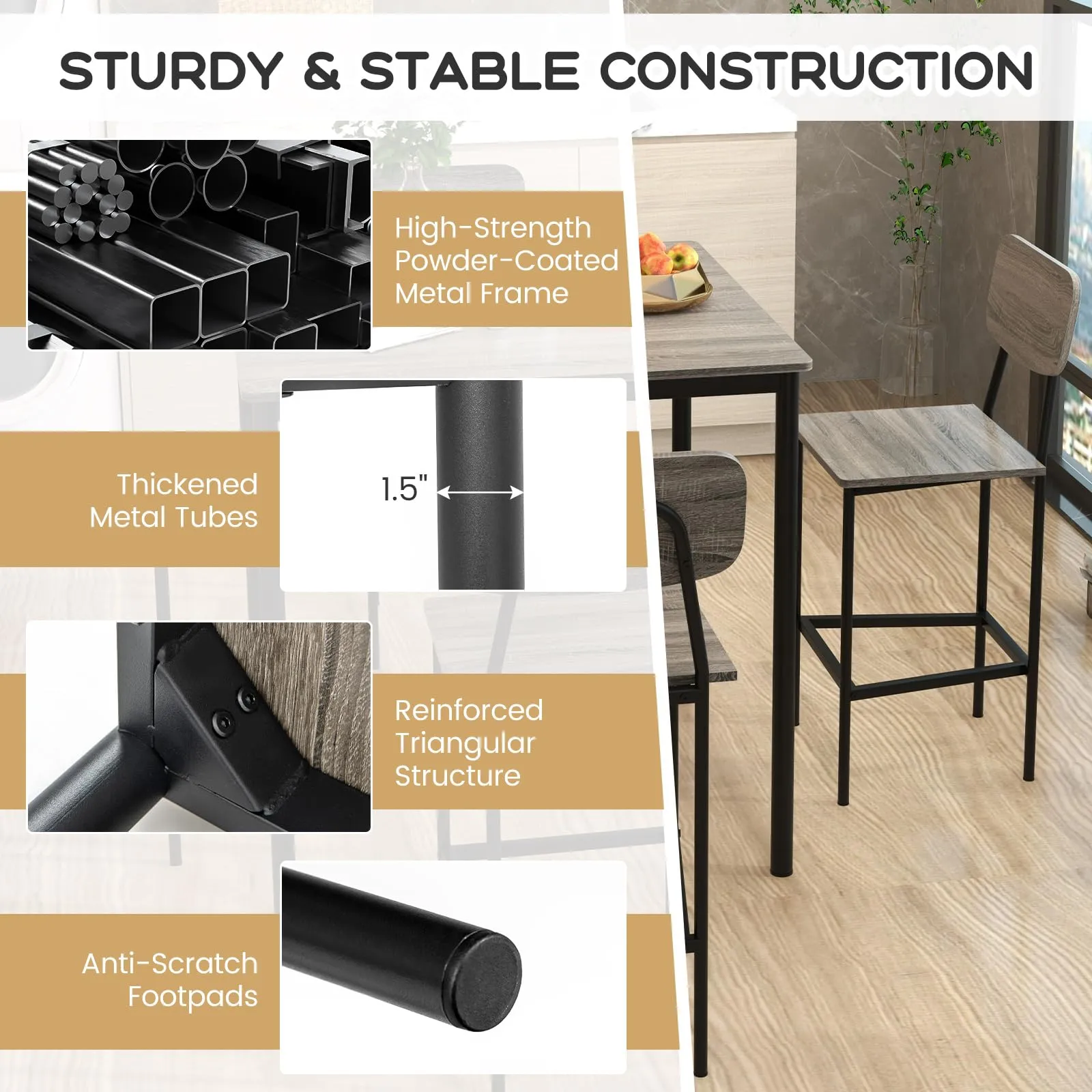 Giantex 5-Piece Dining Table Set W/Counter Height Table & 4 Bar Stools