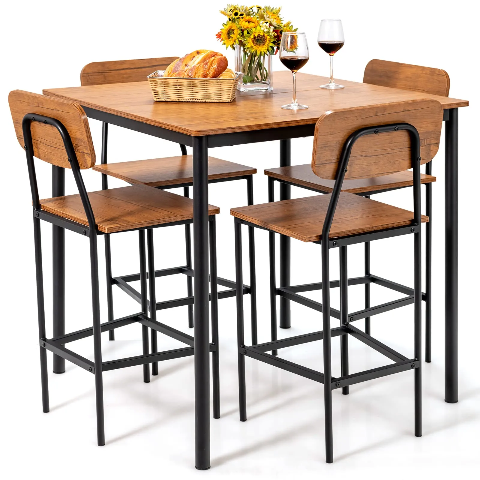 Giantex 5-Piece Dining Table Set W/Counter Height Table & 4 Bar Stools tablecloth, dining table