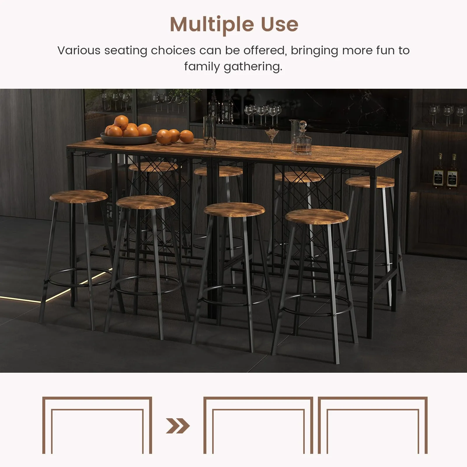 Giantex 5 Pieces Bar Table and Stools Set - Bar Height Table with Stools for 4, Kitchen Table Set with Wine Rack & Glass Holder