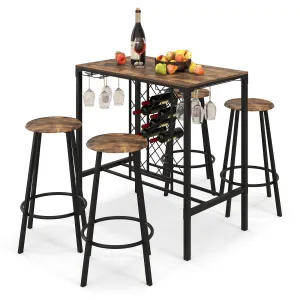 Giantex 5 Pieces Bar Table and Stools Set - Bar Height Table with Stools for 4, Kitchen Table Set with Wine Rack & Glass Holder tablecloth, dining table