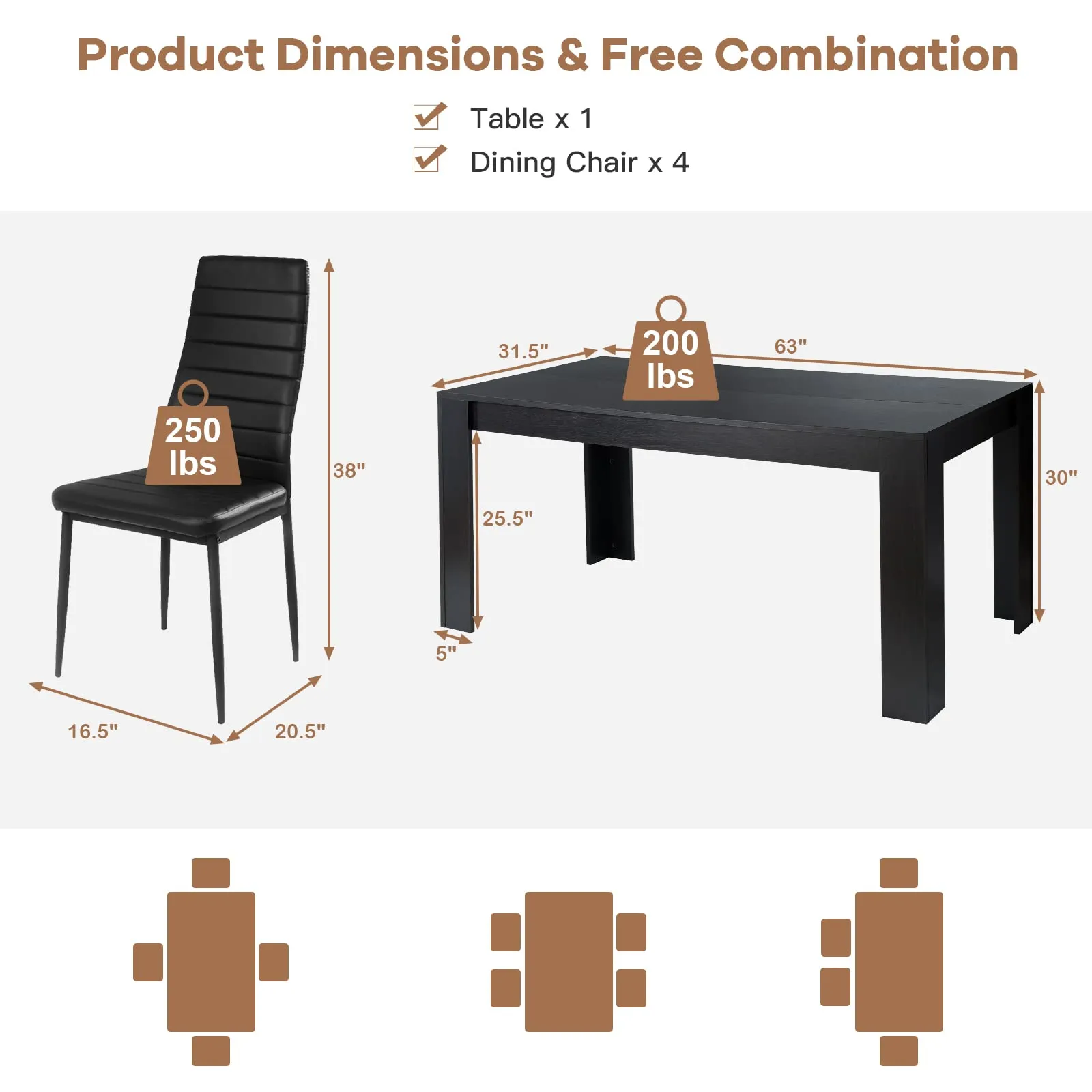 Giantex 5 Pieces Dining Table Set, Modern Kitchen Table Set