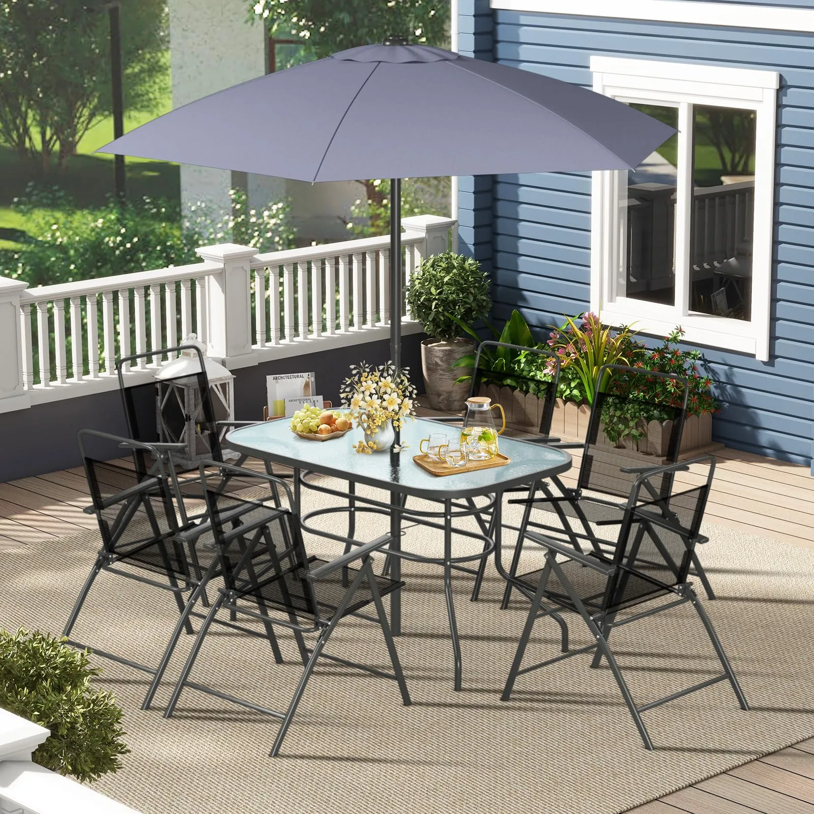 Giantex 6 Pieces Patio Folding Chairs, Outdoor Patio Chairs with Rustproof Metal Frame