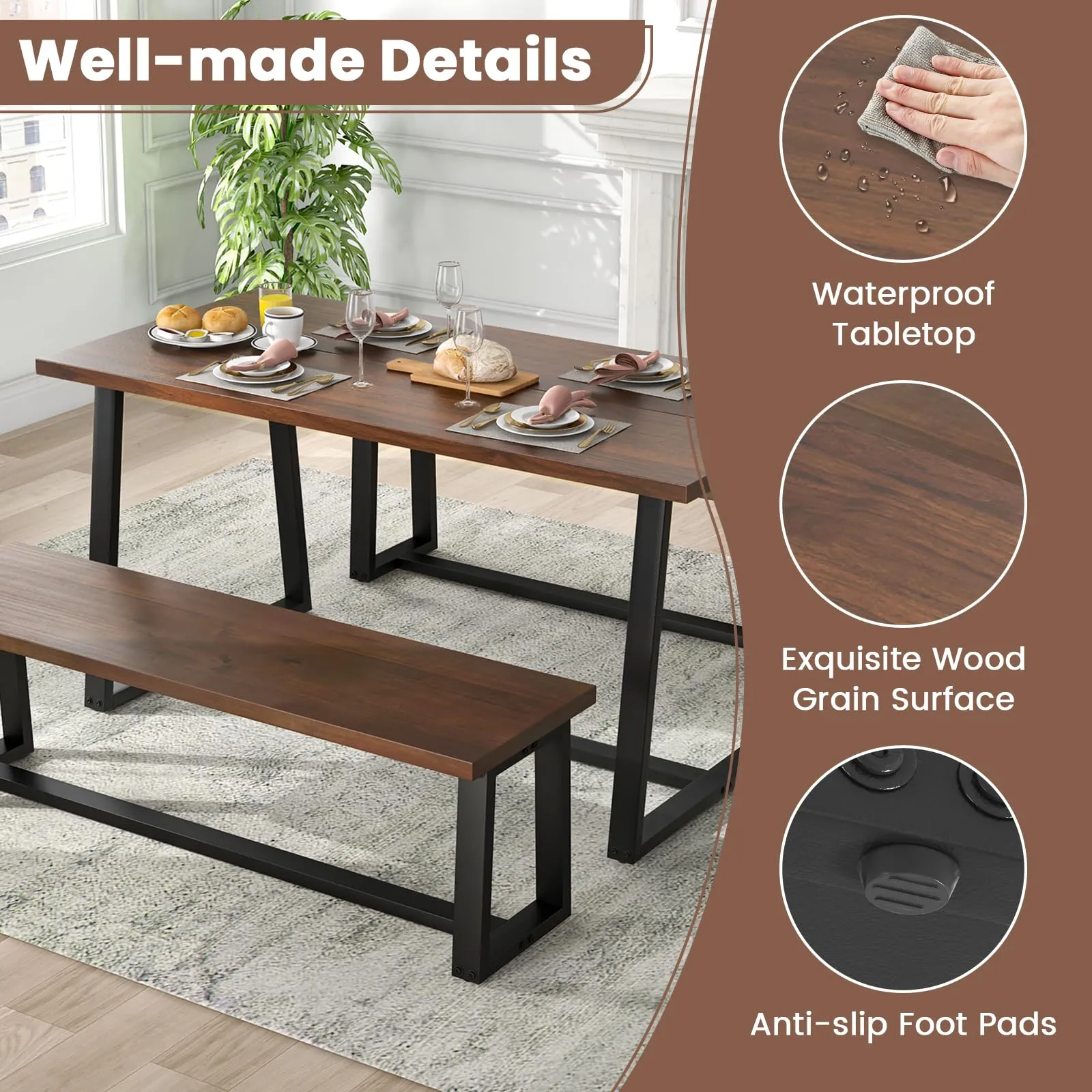 Giantex 63" Large Dining Table for 4-6