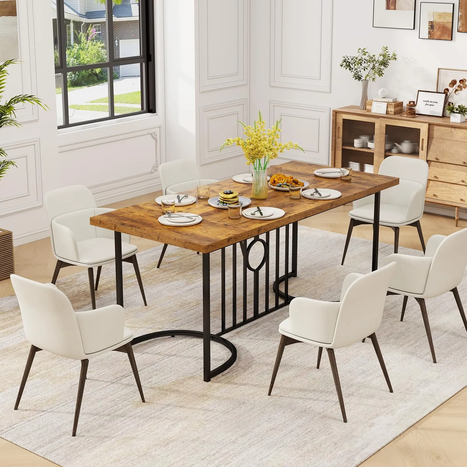 Giantex 71 Inch Large Dining Table for 6-8 People, Farmhouse Rectangular Kitchen Table with Metal Frame