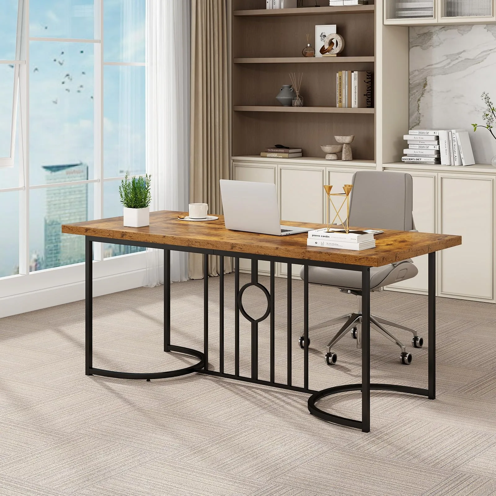 Giantex 71 Inch Large Dining Table for 6-8 People, Farmhouse Rectangular Kitchen Table with Metal Frame